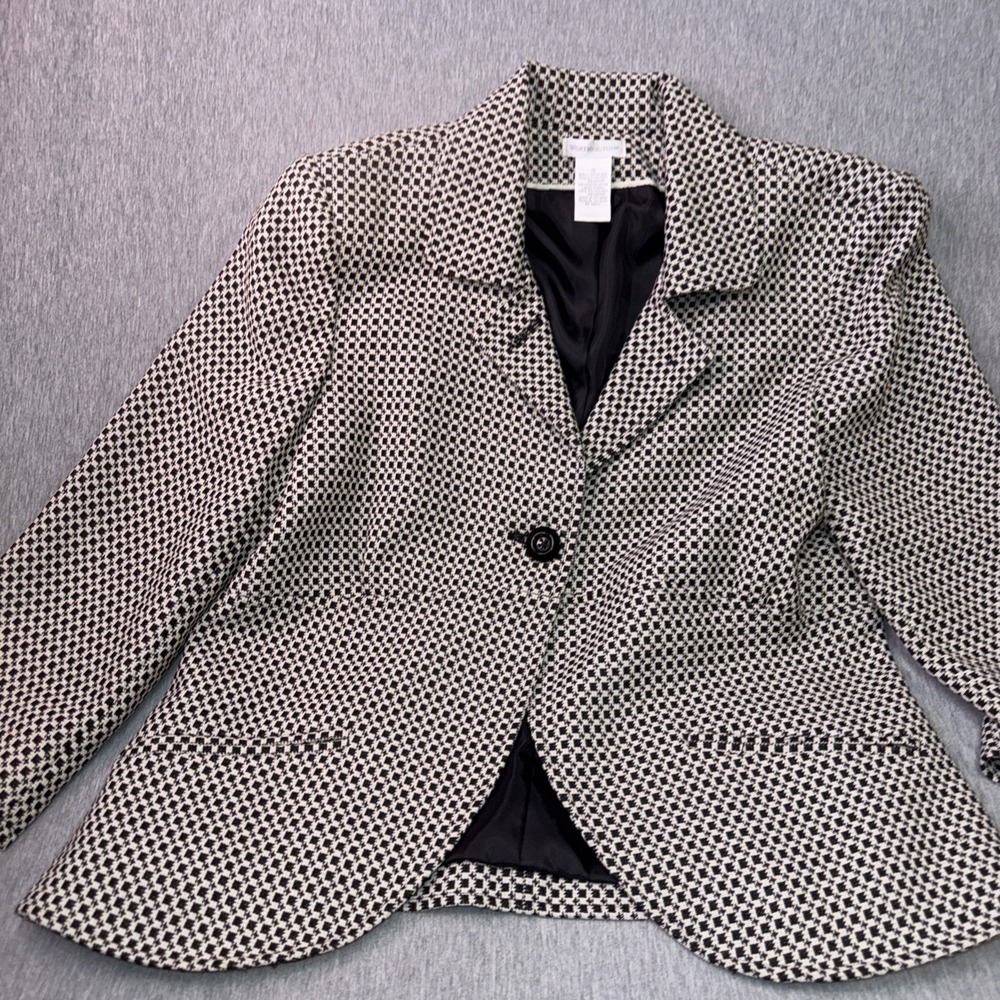 Worthington Jacket Blazer Size 12 Women's Black Tan Print Long Sleeve Career